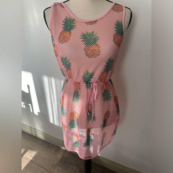 Love Fabela USA pink  pineapple mesh, long Beach cover-up tunic SZ S - Picture 1 of 7
